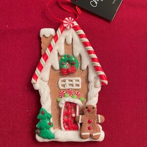 Charming Gingerbread House Ornament with Candy Cane Accents